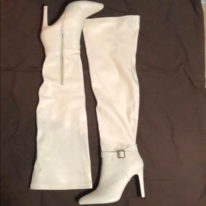 Off white thigh high boots